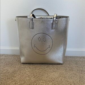 Anya Hindmarch Metallic Silver Tote with Smiley Design